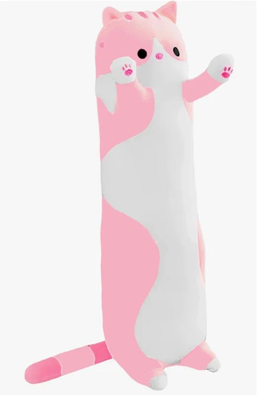 Мягкая игрушка-подушка длинный кот батон розовый антистресс 70см